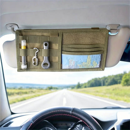 Tactical Car Sun Visor Organizer, Molle Webbing Storage Pouch, Multi-Pocket Auto Interior Holder for Cards Pens Tools
