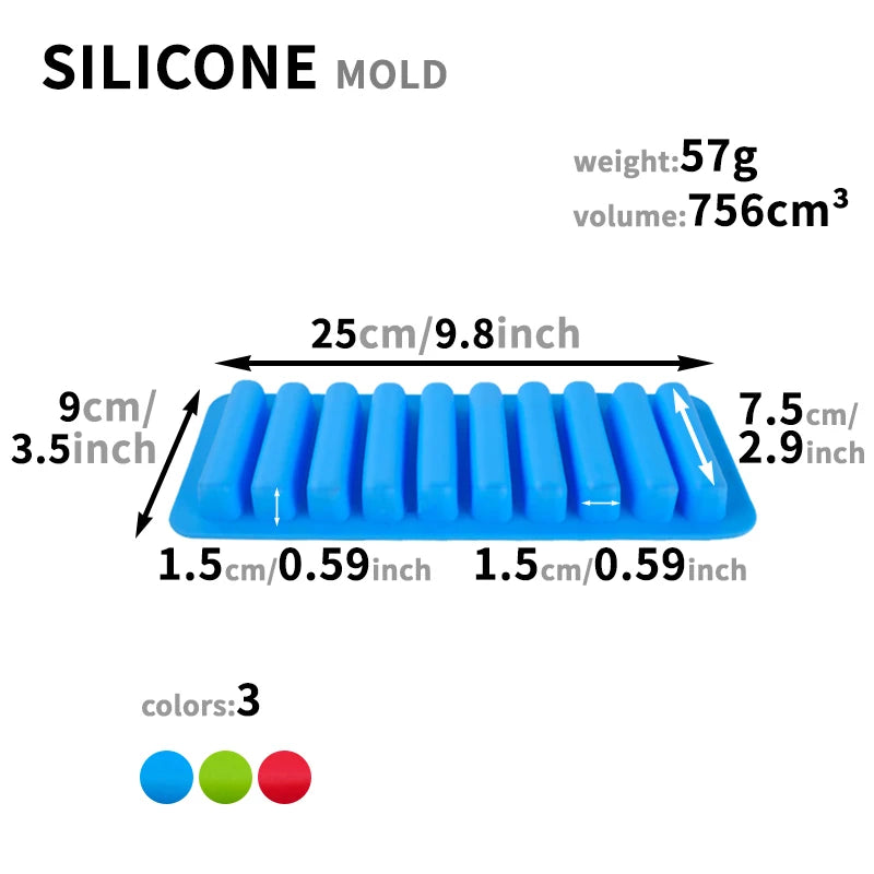 Long Strip Silicone Mold 10 Cavity Finger Shaped Chocolate Rectangular Cereal Chocolate Bar Cookie Ice Cube Trays Baking Tools