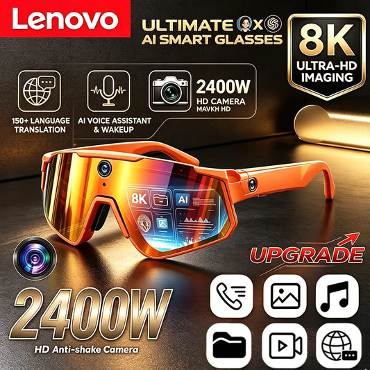 Lenovo 2026 New 1080P 8MP AI Smart Glasses ChatGPT Anti Shake Cycling Video Photo Sport Sunglasses Dual Mic 32GB Windproof