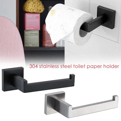 304 Stainless Steel Bathroom Accessories 1 Piece Matte Black Toilet Paper Holder Wall Mounted Tissue Roll Hanger Bathroom
