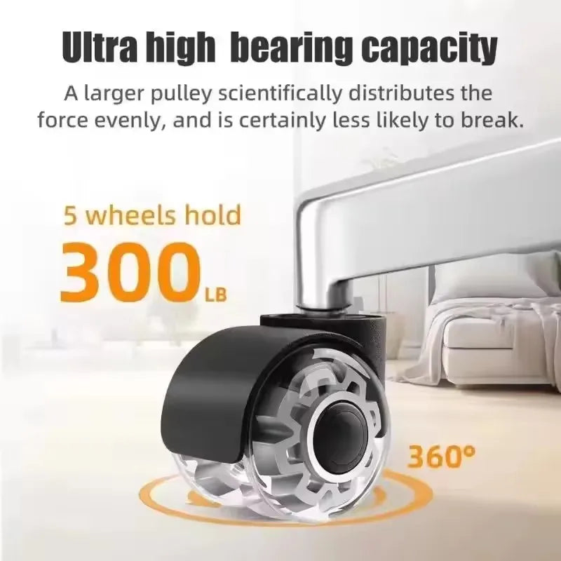 Pack of 5 Quiet Rubber Swivel Wheels for Office Chairs, Smooth and Stable Furniture Casters