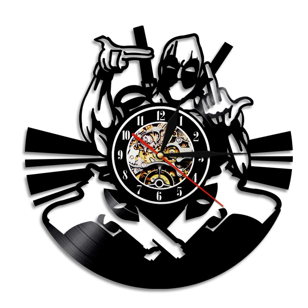 Anti-hero Deadpool Inspired Wall Clock For Living Room Home Theater Cinema Decor Retro Album Artwork Vinyl LP Record Wall Clock