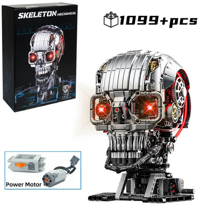 1099Pcs Creative Mechanical Skeleton Head Building Blocks with Light DIY Construction Set MOC Model DIY Birthday Gifts for Kids