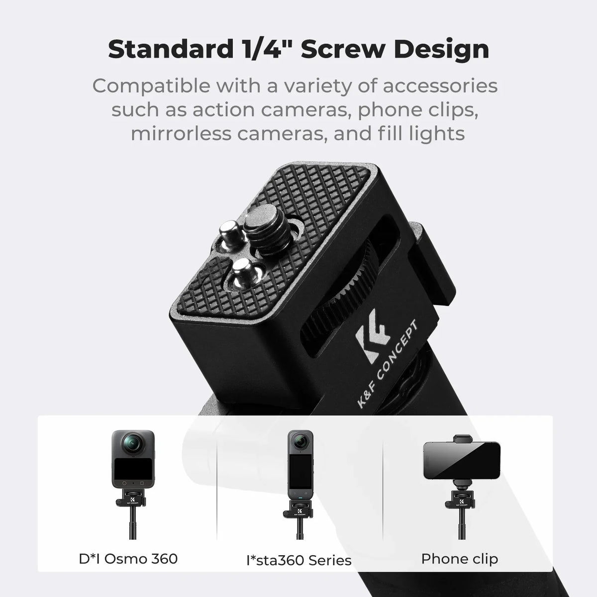 K&F CONCEPT Foldable Selfie Stick for Insta360 X6 X5 X4 DJI Osmo 360 92.5cm/36.4inch Aluminum Alloy Extension Rod Invisible Pole