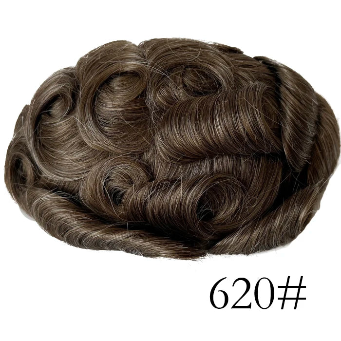 0.08mm Thickness PU Poly Base Double Knotted Toupee Human Hair Durable Time Long Lifespan Men's Capillary Prothesis