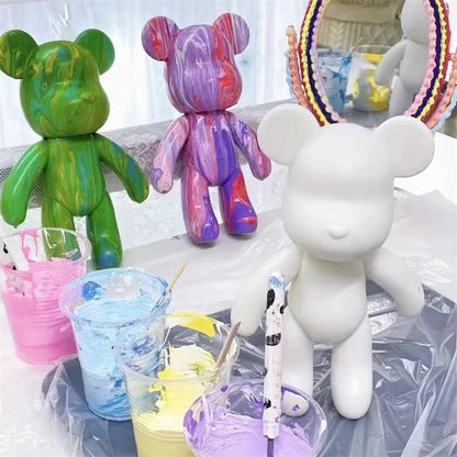 Creative Fluid Bear Handmade DIY Painting Violent Bear Sculpture White Mold Doll Figurine Toys Animal Bear Home Decor Ornaments