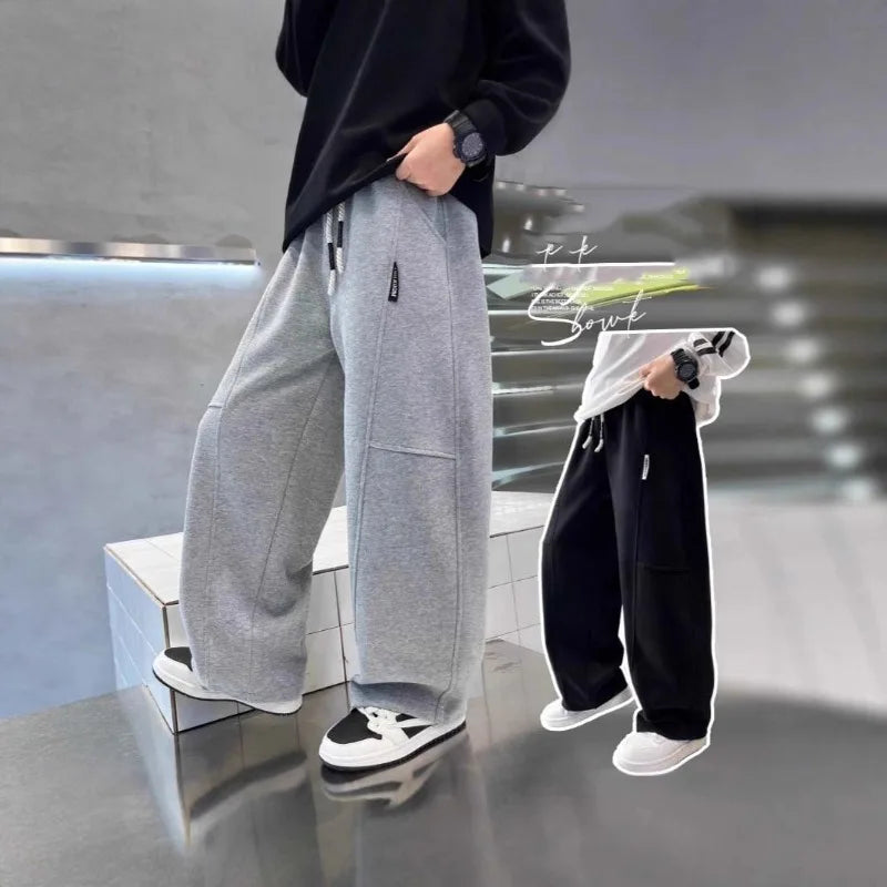 UNITIM 2026 Autumn Teens Boys Sweatpants 4-14Yrs Kids Boys Wide Leg Pants Loose Elastic Waist Junior Children Boys Straight Pant