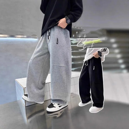 UNITIM 2026 Autumn Teens Boys Sweatpants 4-14Yrs Kids Boys Wide Leg Pants Loose Elastic Waist Junior Children Boys Straight Pant