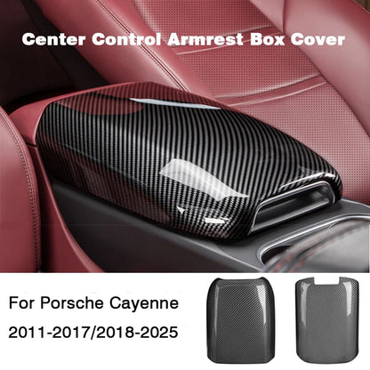 For Porsche Cayenne 2011-2017 2018-2025 Car Center Control Armrest Box Panel Cover ABS Carbon Style Trim Interior Accessories