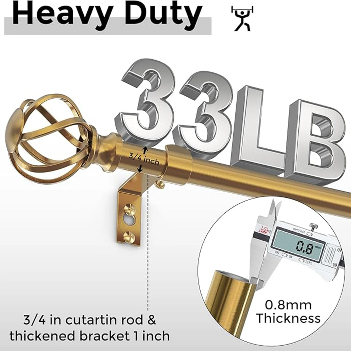 1PC Gold Curtain Rod with Twisted Cage Finials, 3/4" Adjustable Heavy Duty Window Treatment Rods for Living Room, Bedroom