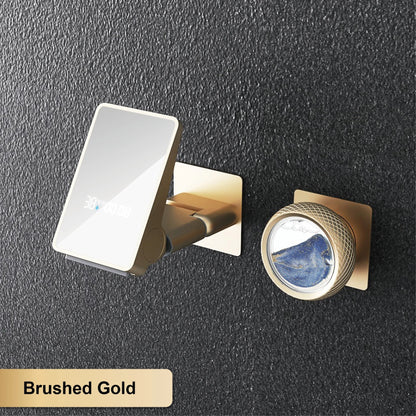 Luxury Brass Titanium LED Digital Display Wall Mounted Bathroom Faucet with Embedded 2 Cold and Hot Water Waterfall Basin Mixer