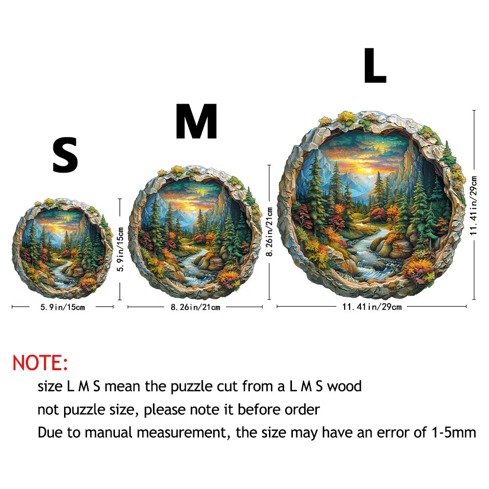 3D Wooden Circular Puzzle - Green Forest Sunset Scene, Family Game Activities, Wooden Home Decoration Gifts