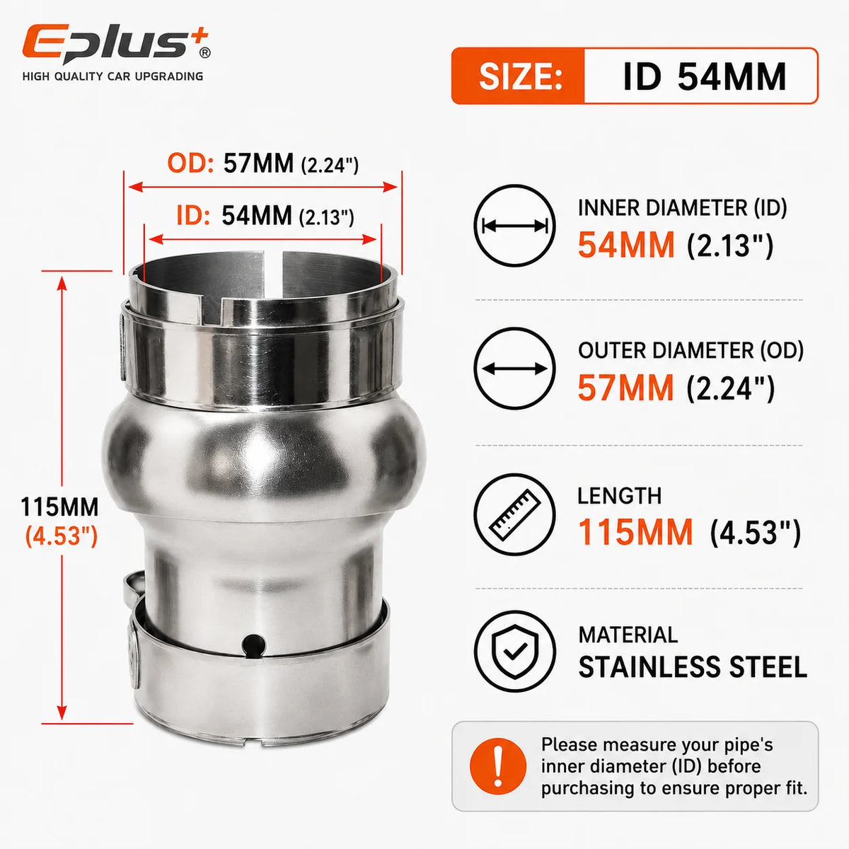 EPLUS Car Exhaust Pipe Stainless Steel Universal Connector Adjustable Swivel Joint Pipe Clamp-On Design No Welding Needed