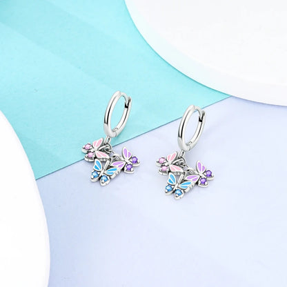 Original 925 Sterling Silver Earrings Sparkling Shining Dreamy Butterfly Hoop Earring for Women Girl Party Birthday Jewelry Gift