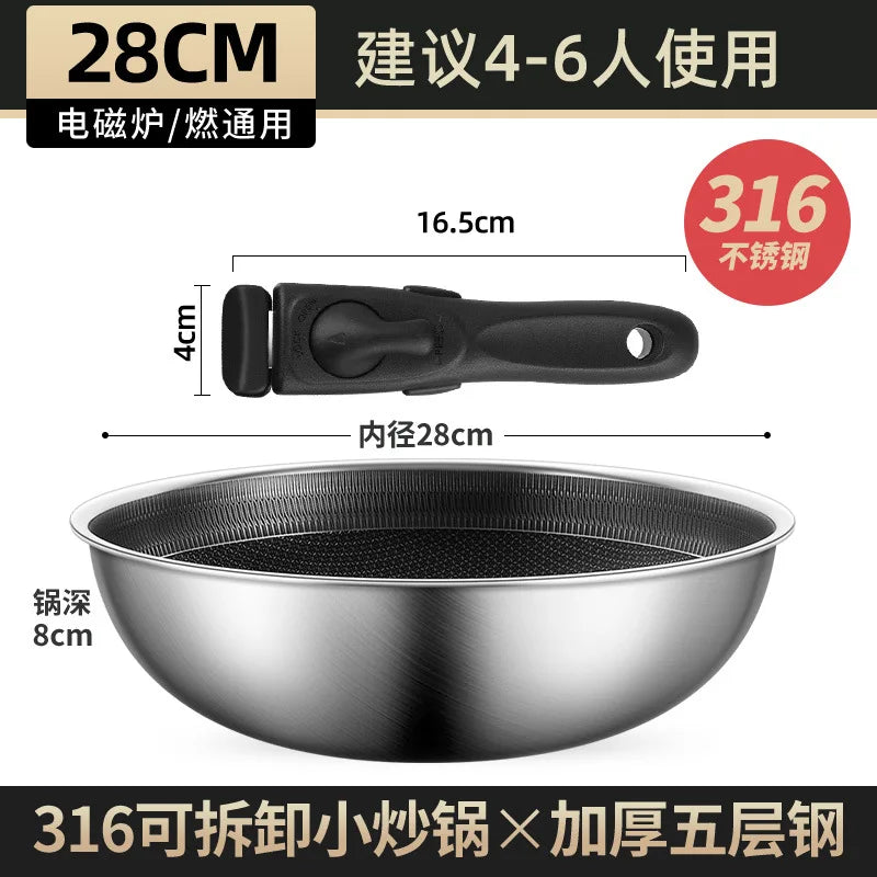 Detachable Handle 316 Stainless Steel Flat Bottomed Pan Outdoor Portable Non Stick Frying Pan Outdoor Cooking Utensils