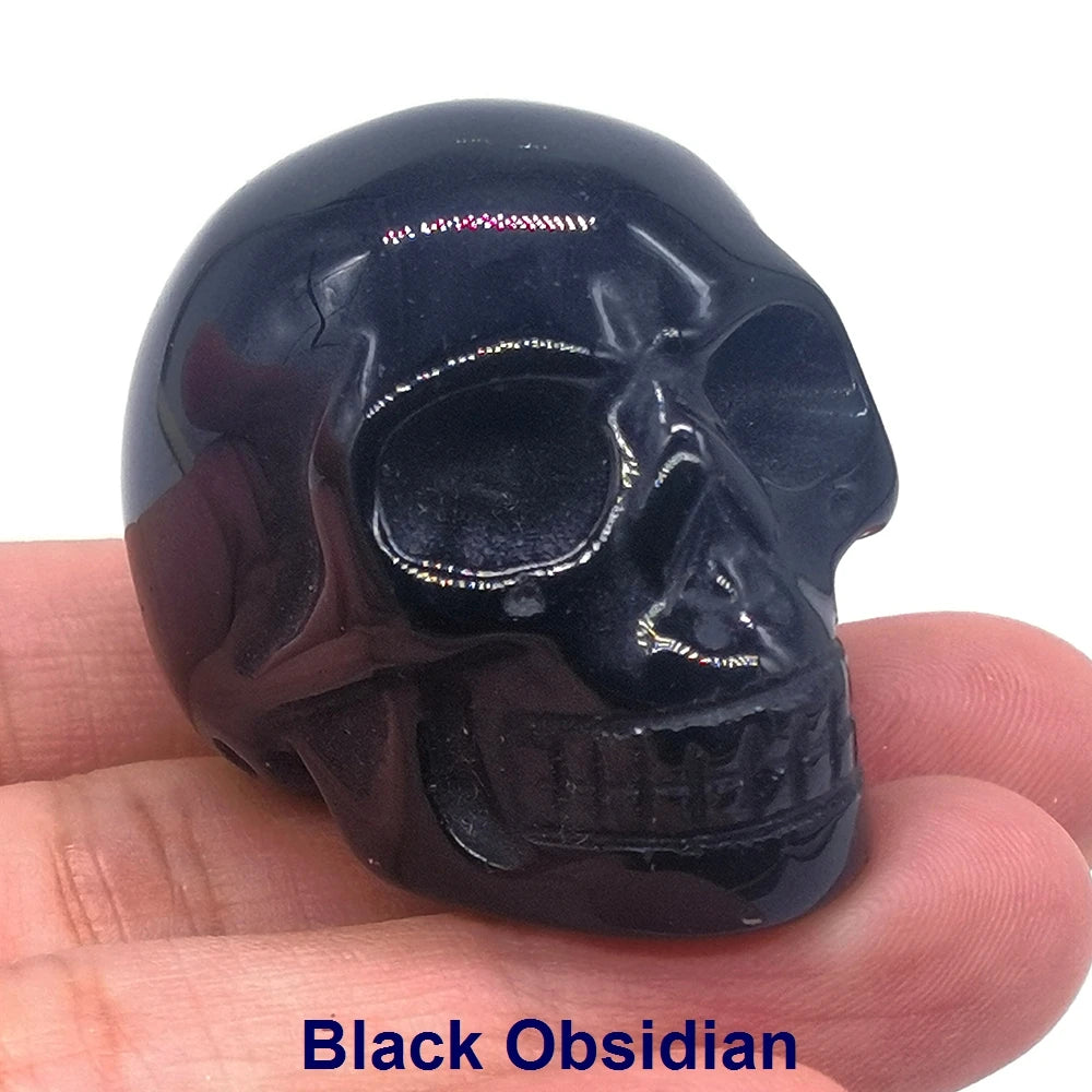 Wholesale 1.5" Natural Stones Crystal Skull Statue Amethyst Quartz Tiger Eye Carved Ore Mineral Crystals Figurine Home Decor