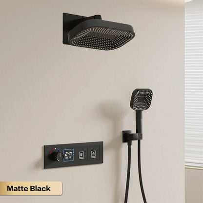 AITANA Luxury Black Brass LED Digital Display Constant Temperature Wall Mounted Bathroom Mixer Embedded 2-Function Shower System