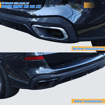 2Pcs Glossy Black Stainless Steel Car Exhaust Muffler Pipe Tip Cover Trim For BMW X5 G05 X6 G06 X7 G07 2019-2025 Accessories ﻿