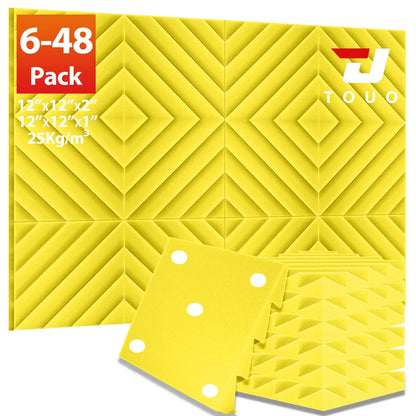 TOUO Acoustic Foam 6-48 Pcs Offices Acoustic Treatment Diamond Groove Foams Panels High-Density Sound Absorbing Material