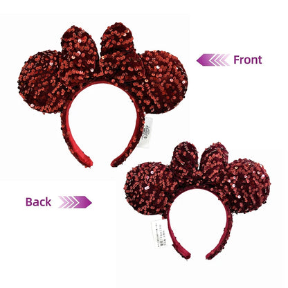 2025 Disney Solid Color Minnie Mouse Ear Headband Large Sequin Hairbands Party Christmas Halloween Cosplay Costume for Girls