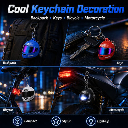 Cool Motorcycle Helmet Keychain with Light Creative Mini Helmet Key Chain for Bags and Keys, Night Warning Light