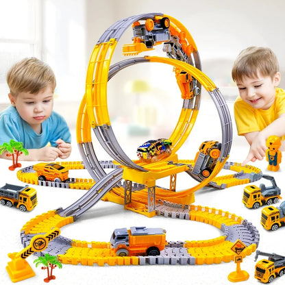 Dinosaur Car Track Set Magic Climbing Flexible Rail Engineering Car Educational Track Car Train Blocks Toys Birthday Gift
