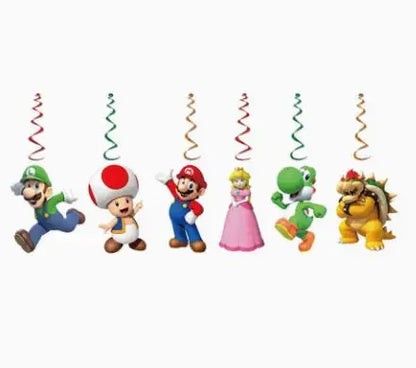 Mario Luigi Peach Princess Yoshi Toad Cake Insertion Cards Banner Spiral Tablecloth Mario Theme Birthday Party Carvinal Props