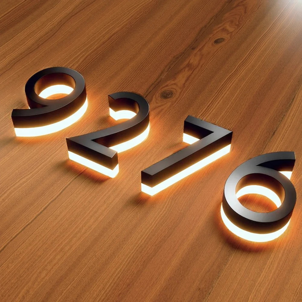 Custom LED Backlit House Number Sign 3D Metal for Outdoor Business Storefront Waterproof Illuminated Light Up Door Signs Letters