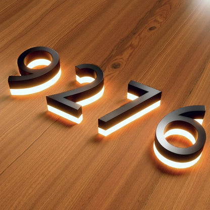 Custom LED Backlit House Number Sign 3D Metal for Outdoor Business Storefront Waterproof Illuminated Light Up Door Signs Letters