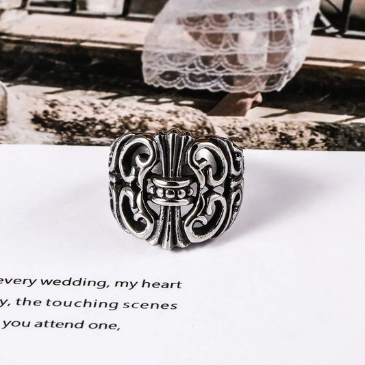 1Pcs European and American Cross-Border Retro Men's Non-Fading Stainless Steel Ring Punk Personalized Pattern Cross Ring Jewelry