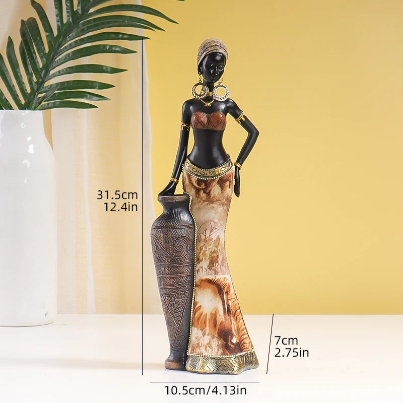 Retro African Style Resin Craft Figurines, Black Woman Art Sculpture for Bedroom, Living Room, Bar Cabinet, and Entryway Decor
