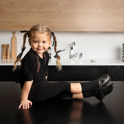 Family Hooded Set Black Cotton French Terry Girl Dress Hooded Shirt Top Baby Romper for Autumn Black with Colorful Trims
