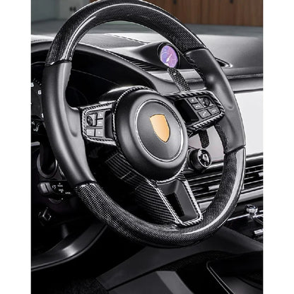 For Porsche Macan Cayenne Panamera 718 Taycan 2011-2025 Style Carbon Fiber Steering Wheel Cover Frame Trim Car Accessories