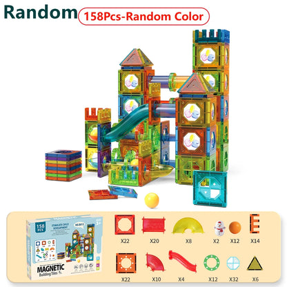 Magnetic Tiles Marble Run Toy 3D Clear STEM Educational Pipe Track Ball Building Blocks Kids 3+ Brain Development Kit
