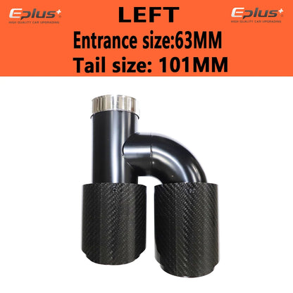 EPLUS Car Carbon Fiber Glossy Muffler Tip H Shape Double Exit Exhaust Pipe Mufflers Nozzle Decoration Universal Stainless Black