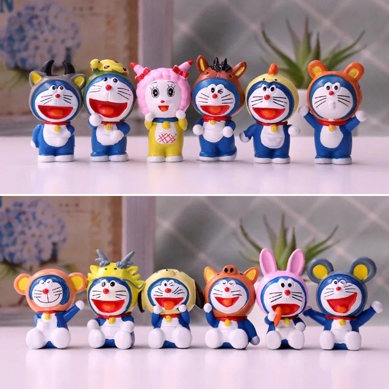 12 constellation Doraemon character set, tinkling cat 12 zodiac PVC mini statue, desktop ornaments collection model toy gift.