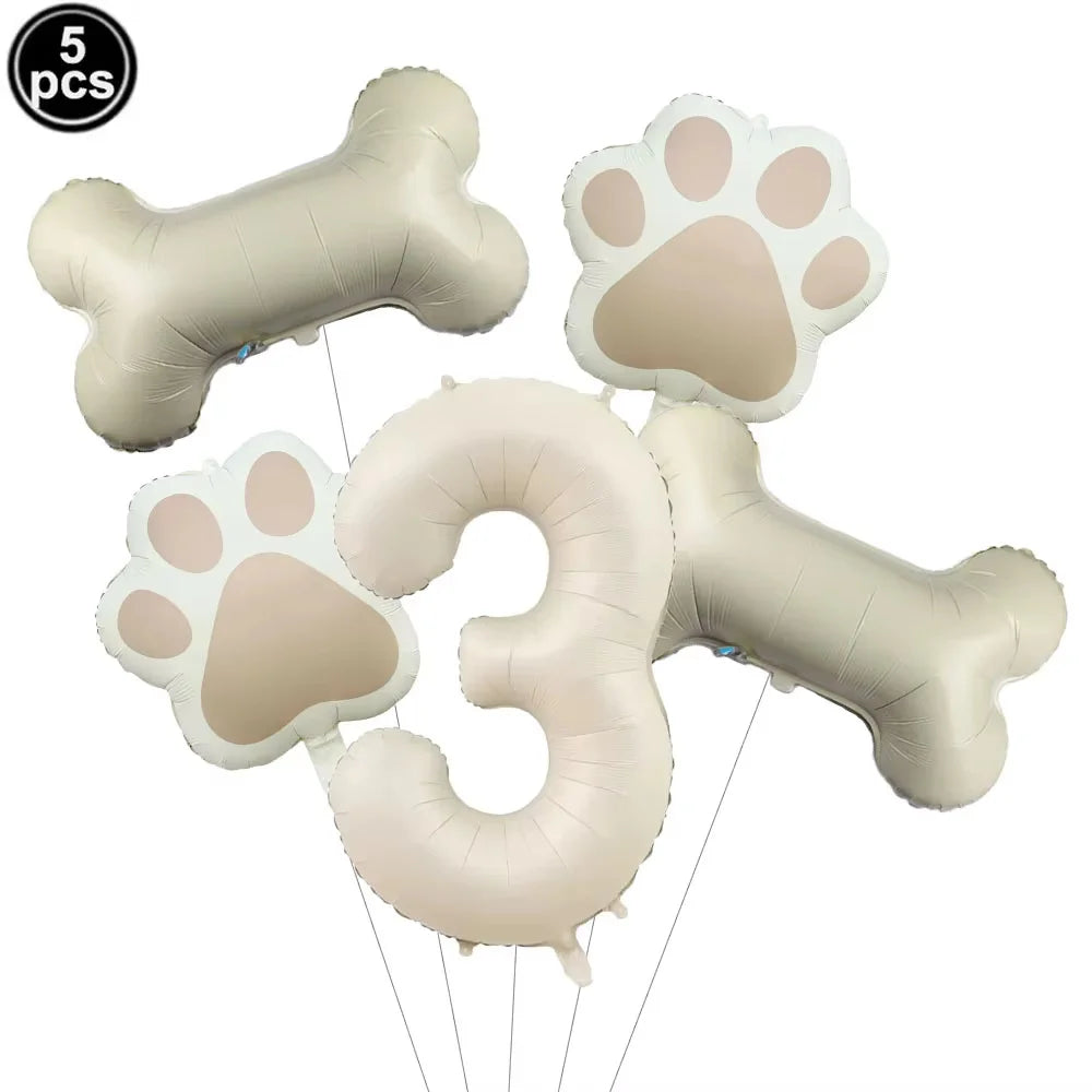 5pcs Dog Party Balloons 32inch Cream Number Balloon Bone Shaped Foil Balloon for Pets Party Birthday Decorations