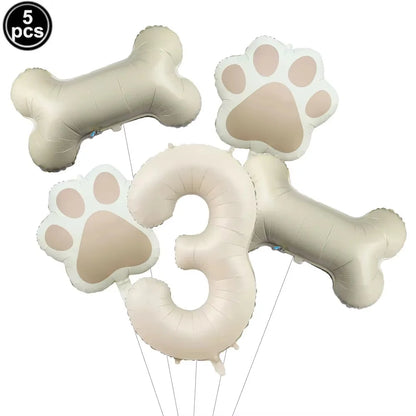 5pcs Dog Party Balloons 32inch Cream Number Balloon Bone Shaped Foil Balloon for Pets Party Birthday Decorations