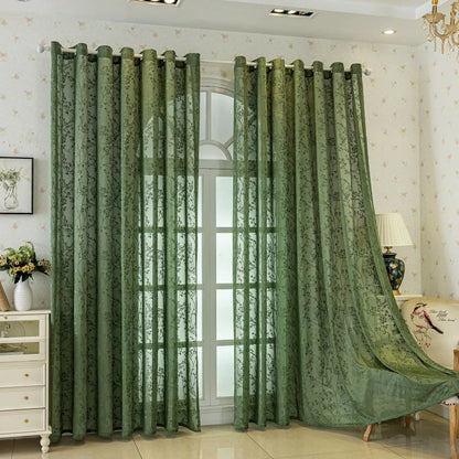 1pc European Style Curtain Sheer Panel For Living Room, Bedroom, Jacquard Simple European Style Green Curtain, Home Decor