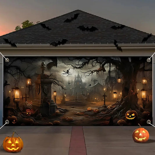 1pc 2D flat Halloween garage door banner, decoration, suitable for all room types, no power required——sym