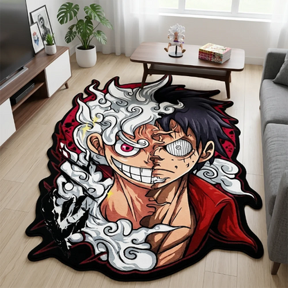Irregular One Piece Carpet Gear 5 Nika Luffy Split Face Anime Floor Mat Fluffy Non-slip Rug Gaming Bedroom Fan Gift