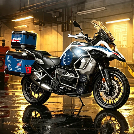 Simulation Burning 1/7 Scale R1250GS Motorcycle Model ADV Adventure Touring Motorcycle Toy Vehicle Collection Ornament Gift