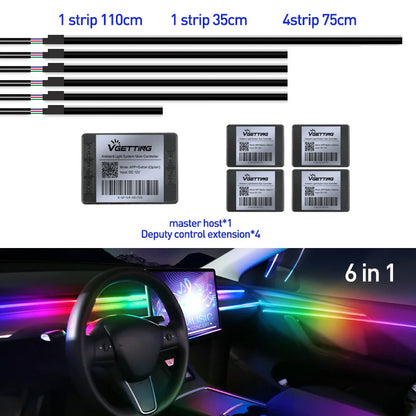 Full Color Streamer Car Ambient Lights RGB 64 Color Universal LED Interior Hidden Acrylic Strip Symphony Atmosphere Lamp