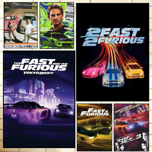 Poster  HD art sticky wall waterproof home living room bedroom bar aesthetic decoration F-Fast and Furious 2