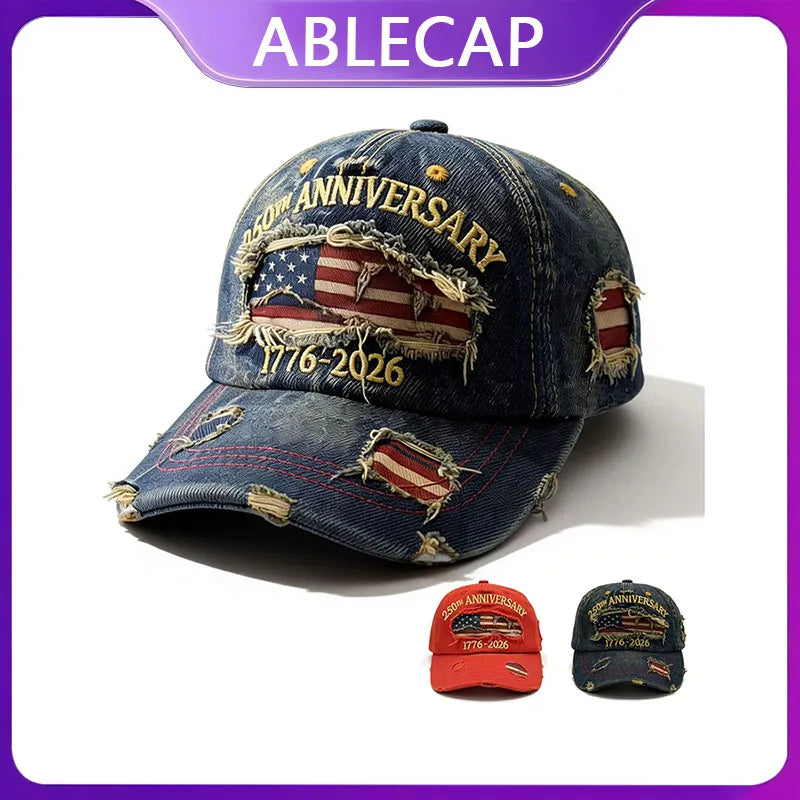 ABLECAP 250th Anniversary Baseball Cap Distressed Washed Vintage Hat Adjustable Embroidered Patch Hat Patriotic Cap
