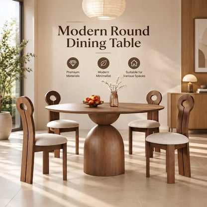 Solid Ash Wood Round Dining Table Modern Pedestal Base Wooden Kitchen Table Japandi Style Furniture 6 Seater Lazy Susan Table