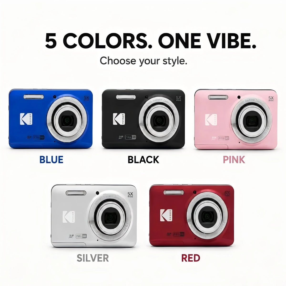 KODAK PIXPRO FZ55-RD 16MP Digital Camera 5X Optical Zoom 28mm Wide Angle 1080P Full HD Video 2.7" LCD Vlogging Camera