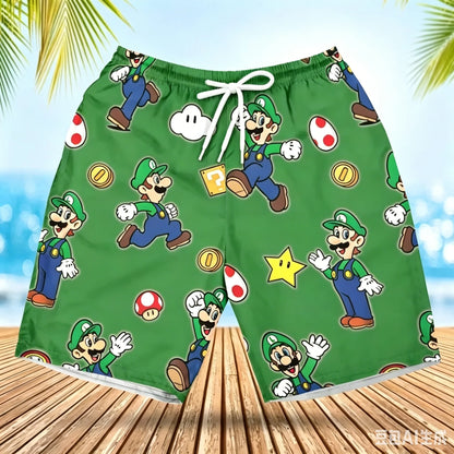 Summer Men's Women's Quick-Drying Beach Shorts Luigi Yoshi Printed Shorts for Beach Swimming Pools Gyms and Outdoor Sport