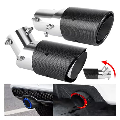 Stainless Steel Car Exhaust Tip, Carbon Fiber ABS Shell Multi-Angle Adjustable Curved Muffler Decor Cover
