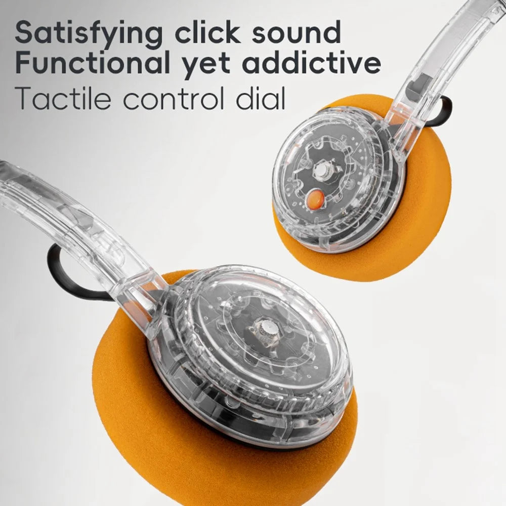 Transparent Wireless Headphones Bluetooth Headset with Fidget Button, Translucent Stereo with Build-in MIC for Android and iOS